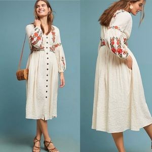 Anthro Maeve Gracie Embroidered Peasant Dress